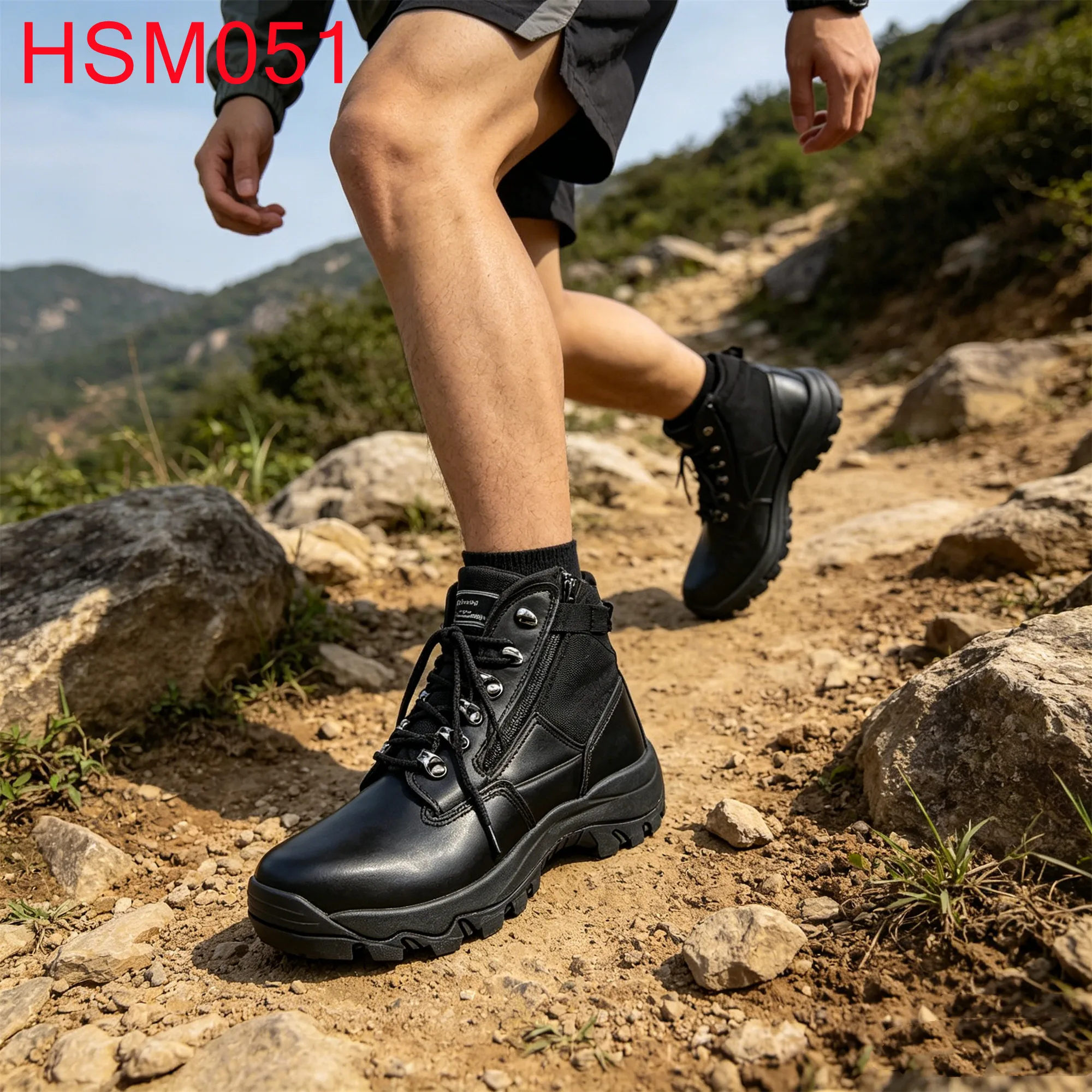 YYR,Combat Marching Anti-Fatigue Sole Fighting Boots with Steel Toe Outdoor Practice Curved Zipper Design Tactical Boots HSM051