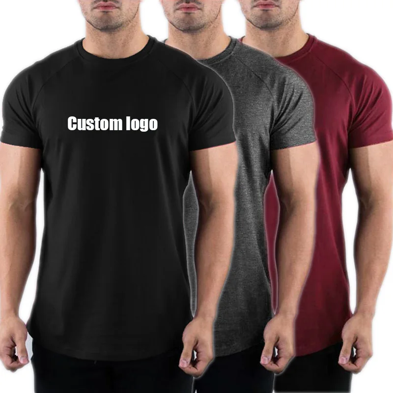 Mens Gym Wear  95% Cotton 5% Spandex Slim Fit T-shirt Plain Black Custom Logo Mens Compression Shirt