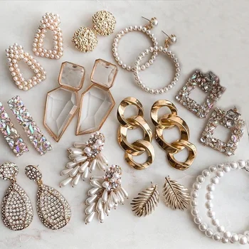 ZA Fashion Crystal Drop Earrings Vintage Simulated Pearls Earrings Maxi Geometric Statement Earrings for Women Jewelry stock