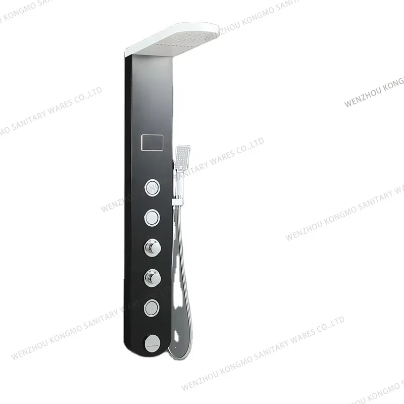 SS304 Stainless Steel Shower Panel Tower Black LED Digital Display Temperature Purite Body Massage Shower Stand Wall Conduit