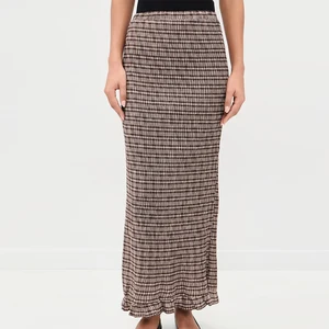 Wisrise Fashion Custom Clothing Checked Print Back Slit Wrinkled Detail Flowy Maxi Skirt  for Daily Outings