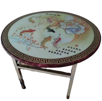 Round collapsible stainless steel dining table with Chinese style pattern