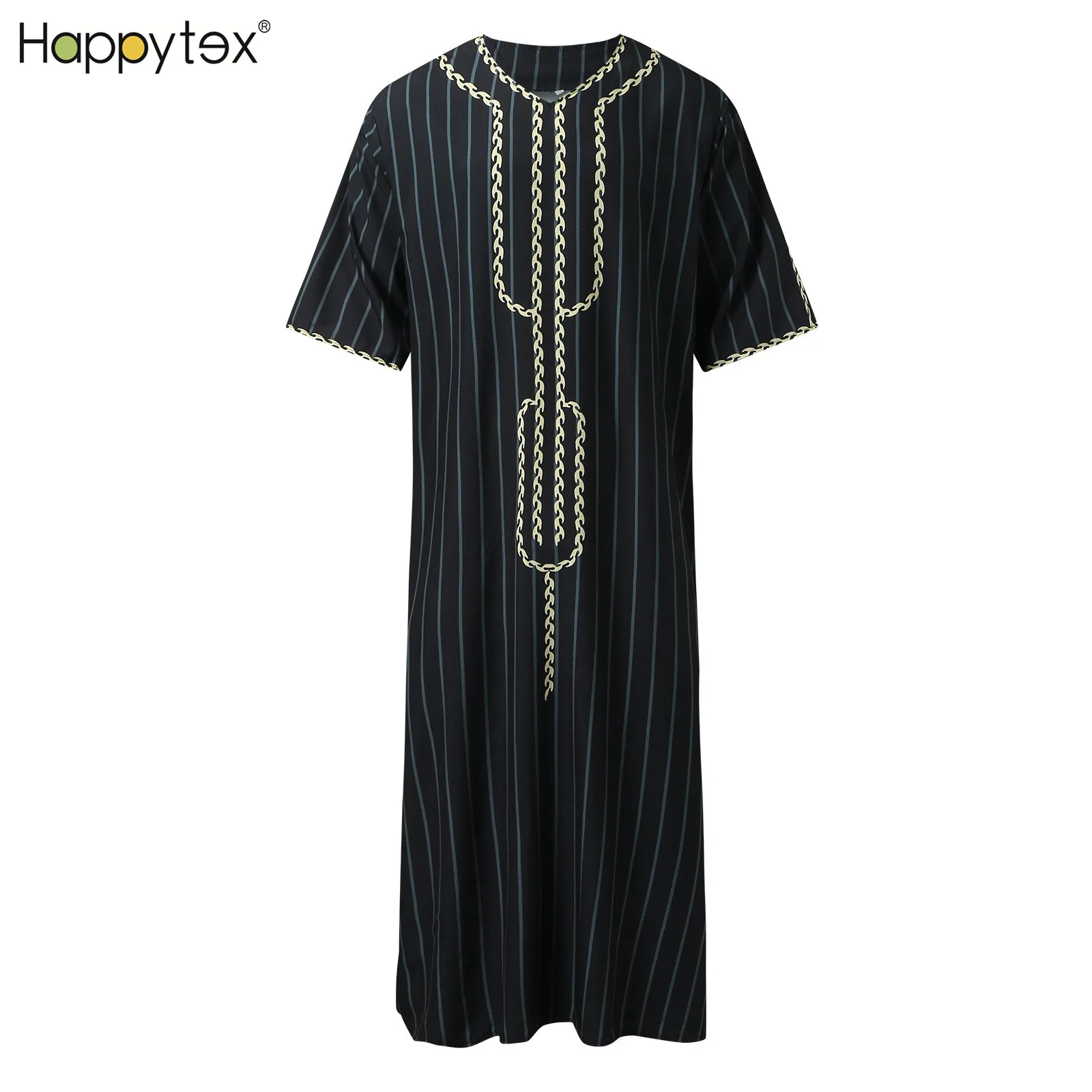 High Quality Printing V Neck Islamic Ethnic Clothes Saudi Arabia Traditional Muslim Dress Men With Printing for Summer Outdoor