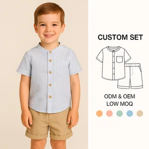 Summer Boys Clothing Sets Striped Button Shirt and Shorts 2-Piece Toddler Outfit Children Casual Wear OEM ODM
