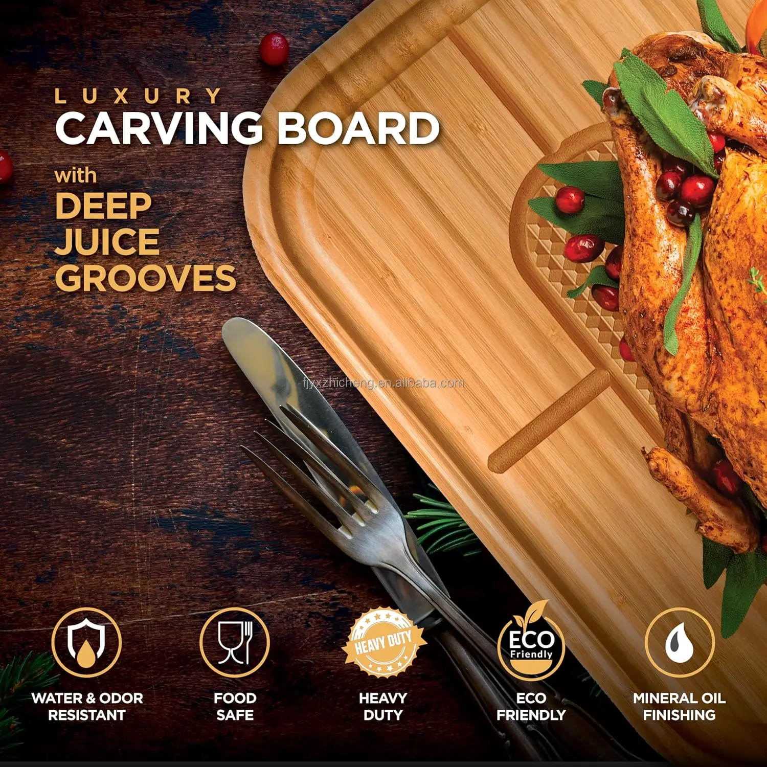 product bamboo carving cutting board bbq grilling heavy duty deep juice groove spikes grid-3