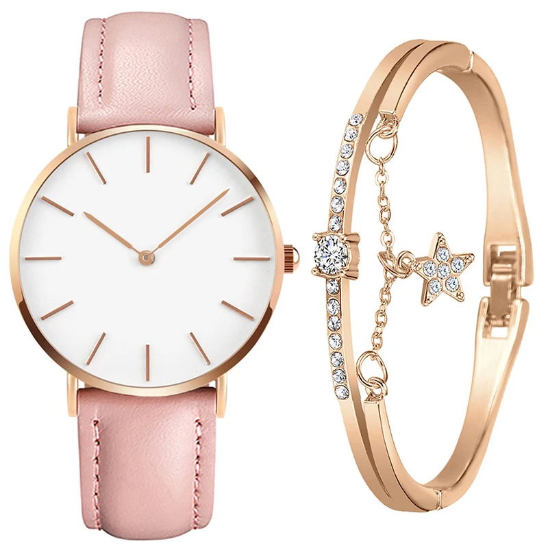 Новые модные часы наручные с механизмом для мужчин и женщин водонепроницаемый Excel кожаный ремешок белый циферблат женские подарочный набор