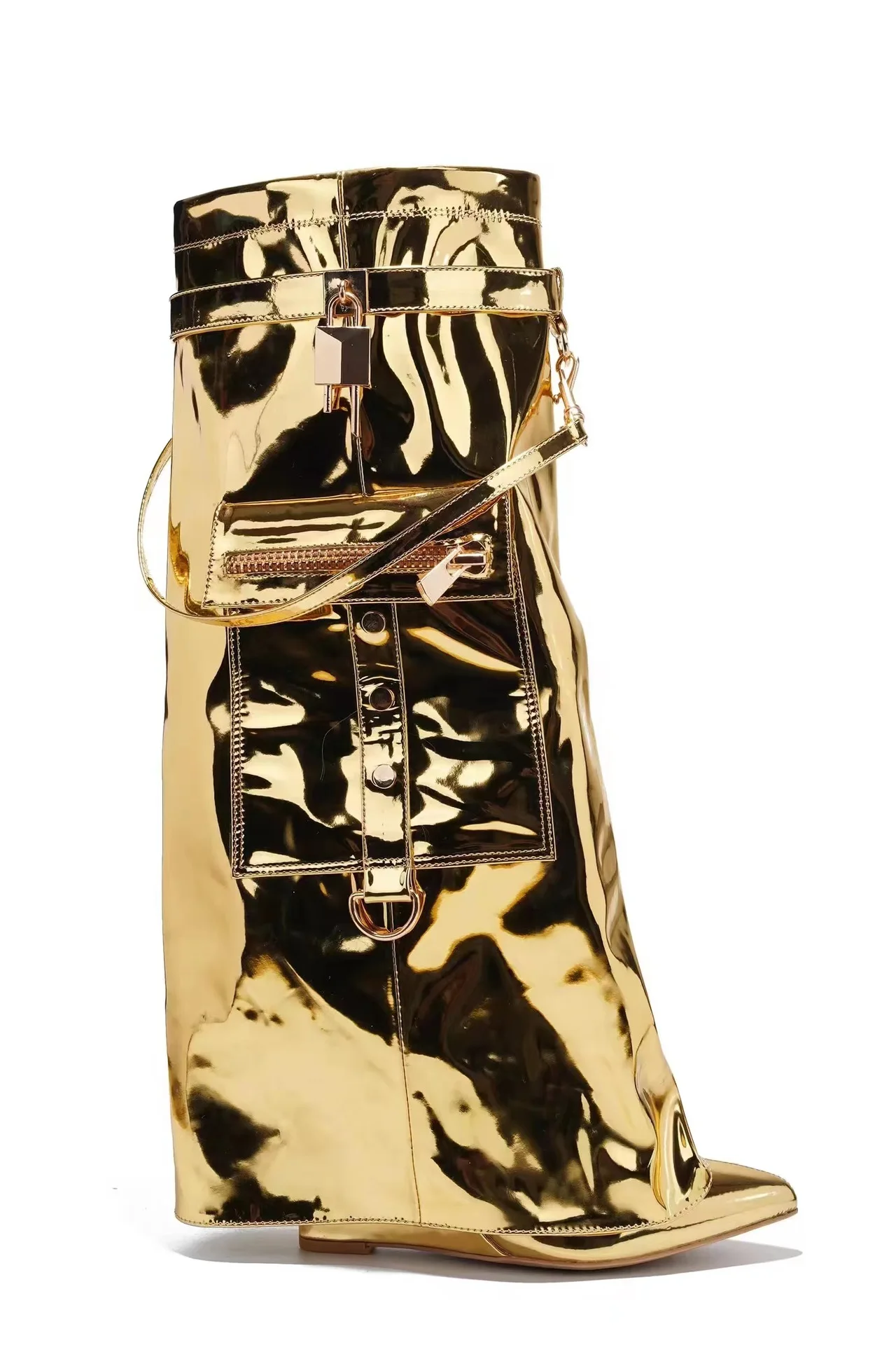 Lady Winter Knee-high Boot Big Size Wedge Heel With Lock Women Shark Boots High Quality - Image 2