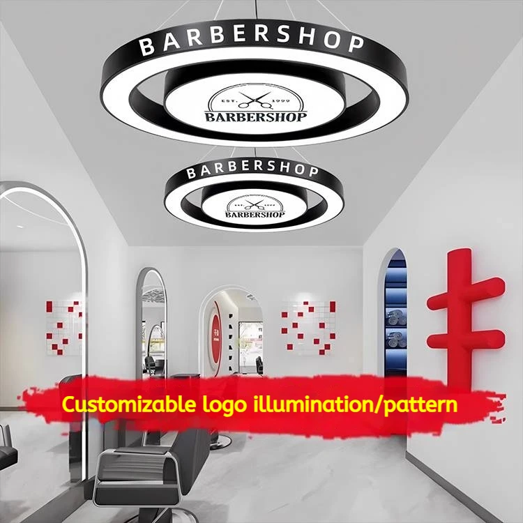 Circular Pendant Light for Billiard Hall Qingba Boxing Gym Dance Studio Front Desk-Logo Light Chandeliers Pendant Lights