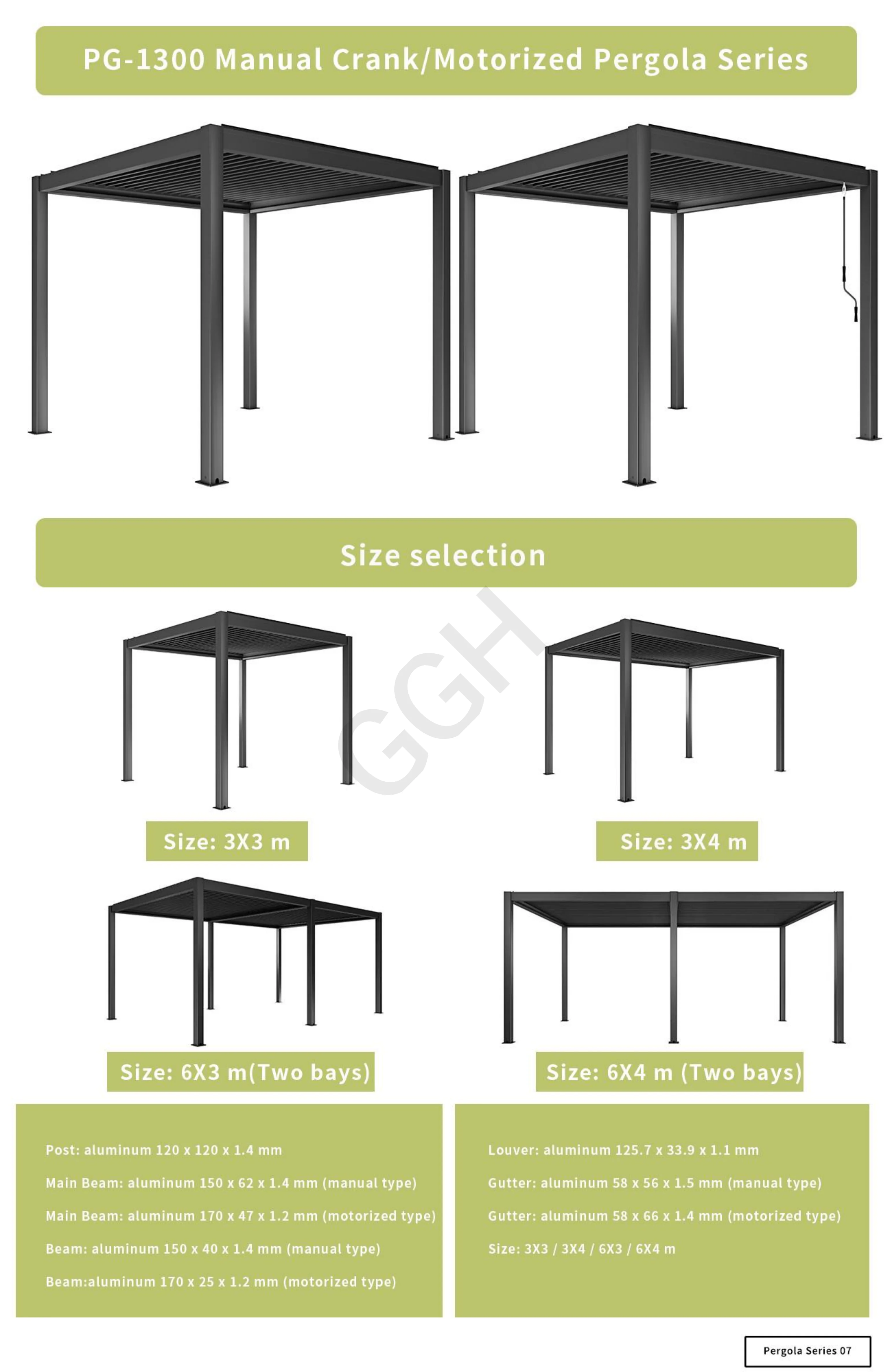 Ggh Outdoor Gazebos Pergola Canopy Solar Power Aluminum Slatted Roof ...