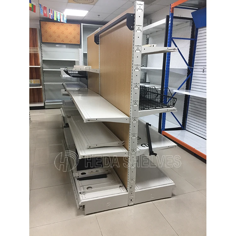 Customizable Hot Selling Wooden Lozier Gondola Gold Stainless Steel Shelves Supermarket