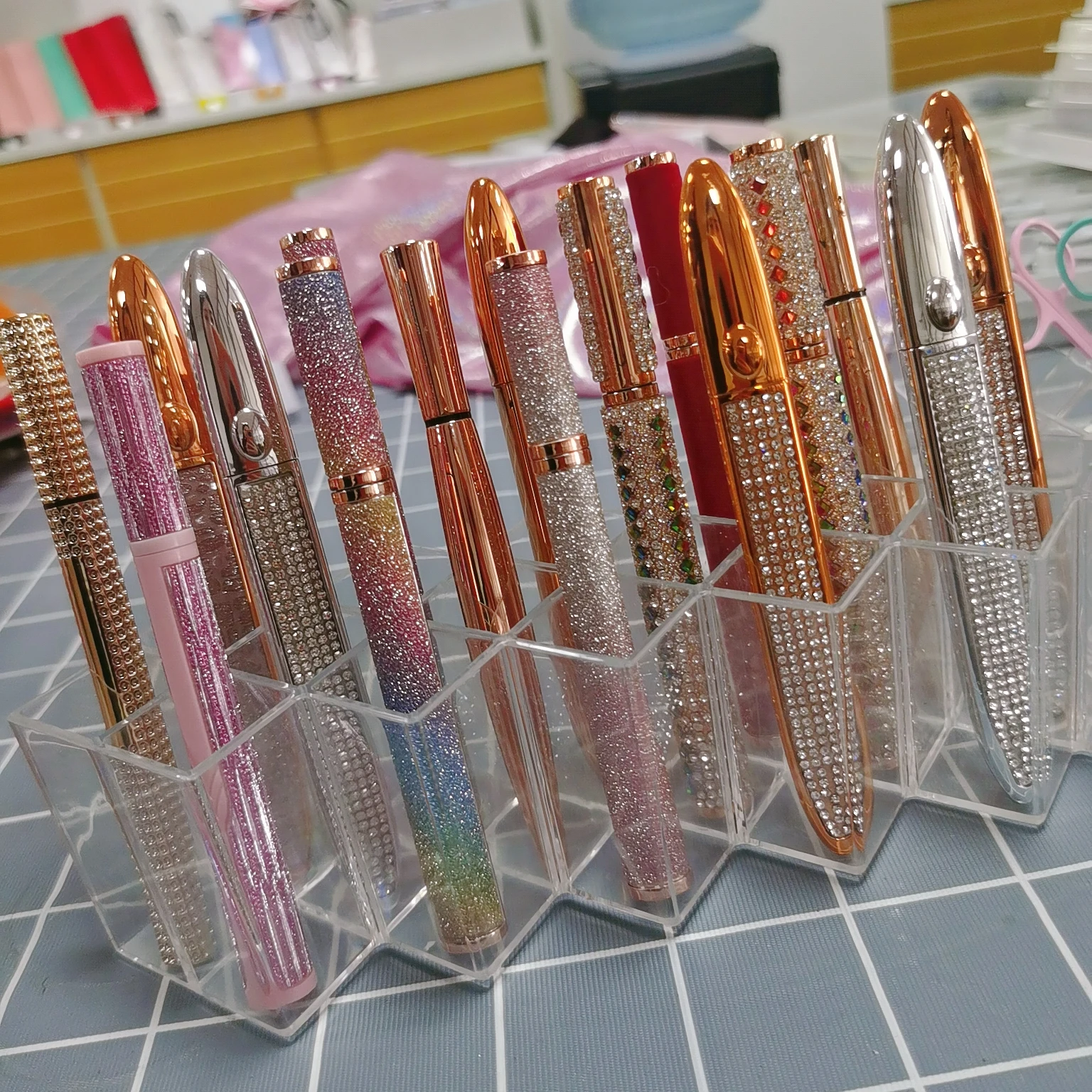 Custom Lashpackaging Box With Rhinestone Luxury Ribbon Rectangle