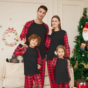 Custom White and Red Plaid Christmas Pajamas Set Family Matching Woven Fabric Pjs for Autumn Season Blank Pyjamas