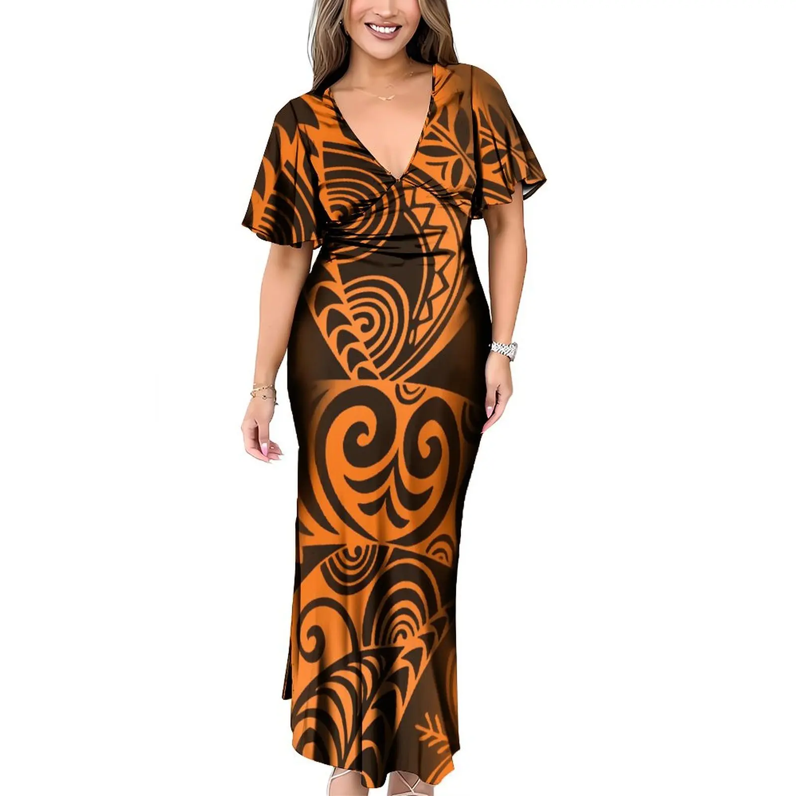 New Tapa Melanesia Design Long Casual Dress Customized Polynesian Dresses  Women Elegant Long Casual Dress With Back Neck Tie| Alibaba.com