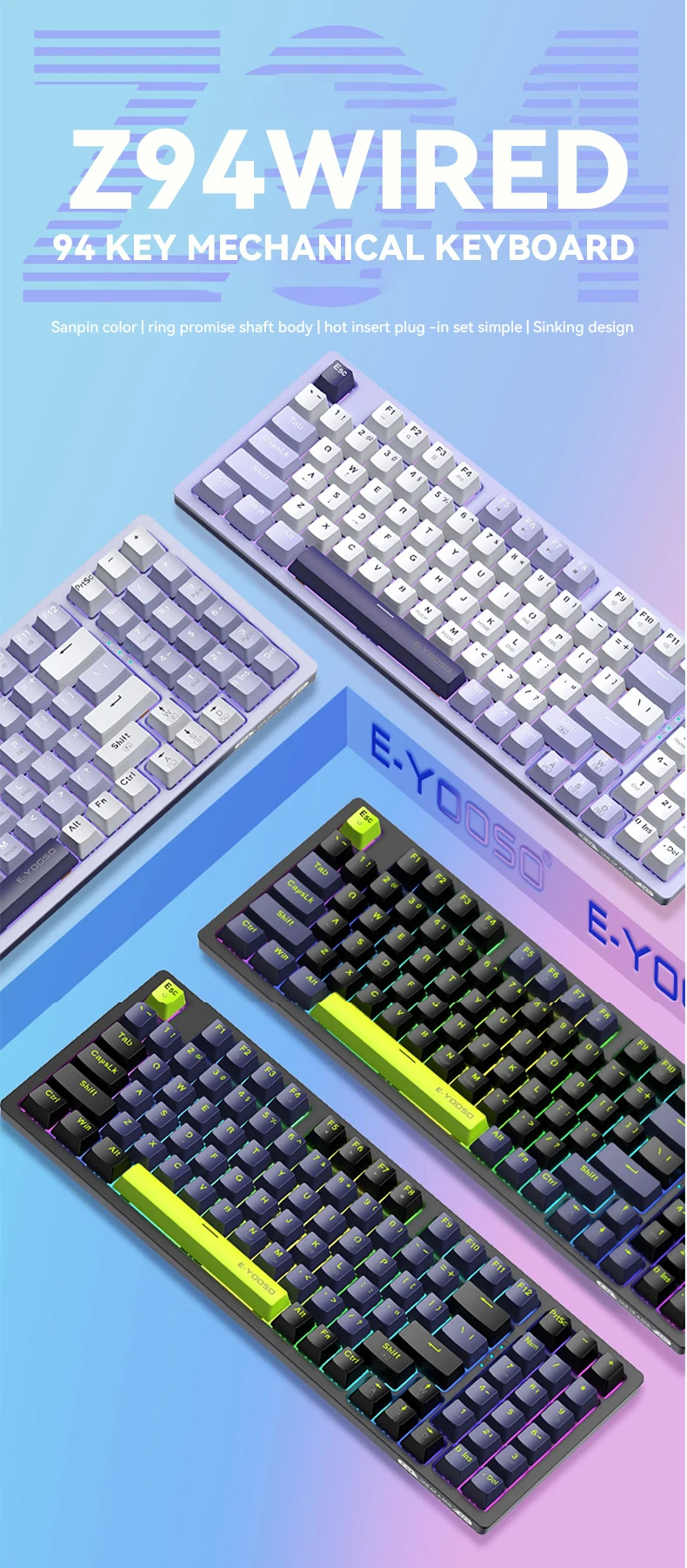 E-yooso Z94 Custom Wired Led Switch Computer Gaming Keyboard With Usb ...