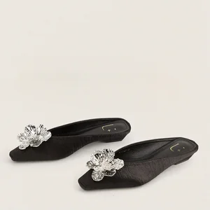 BUSY GIRL CXX299 New Crystal Flower Silver square Toe Single Shoes Women's Shoes Flat Sandals Shallow Mouth Daily Casual Shoes