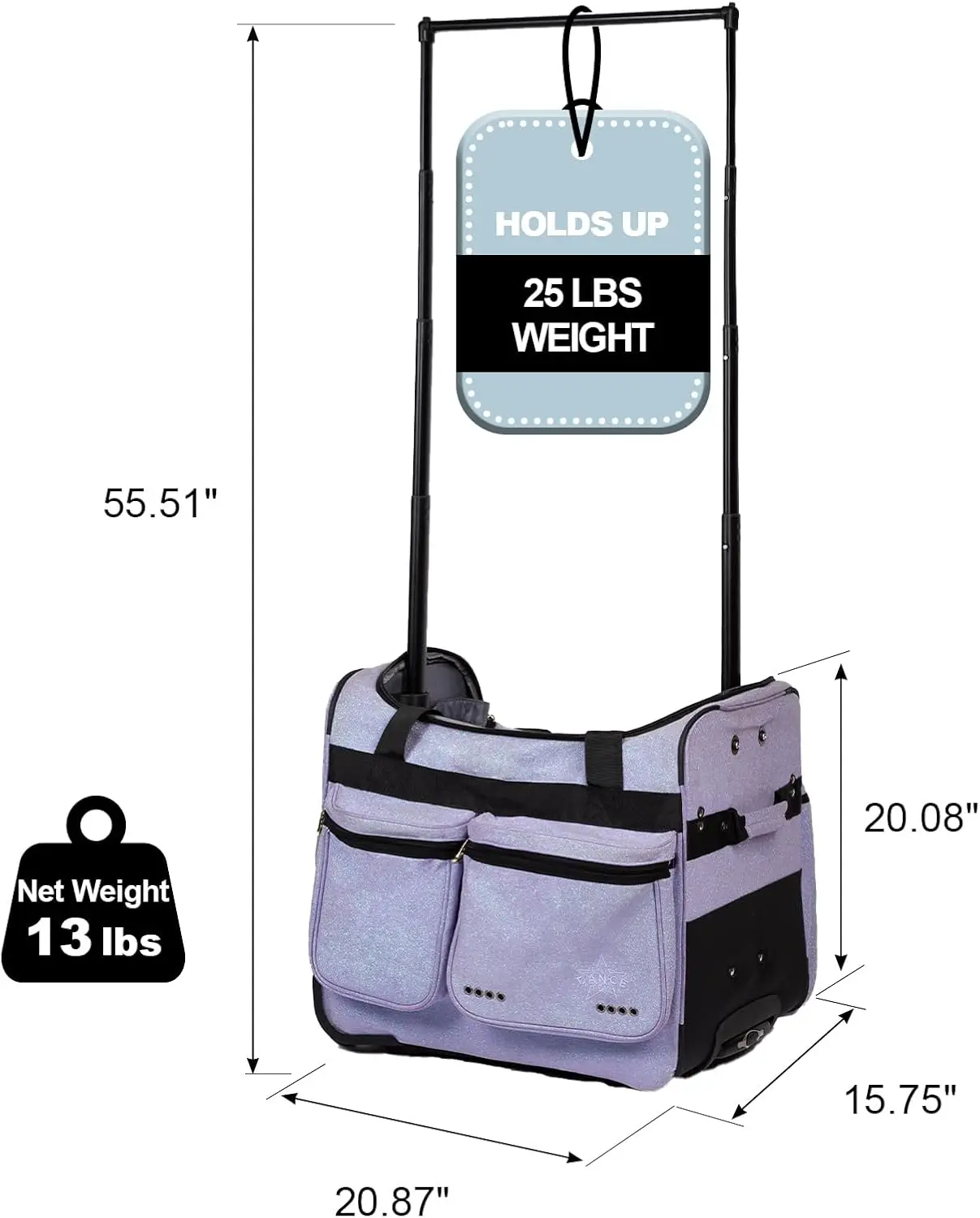 Free Sample Dance Bag with Garment Rack Rolling Dance Costume Bag with Hanging Cosmetic Collapsible Suitcase for Dance Shows