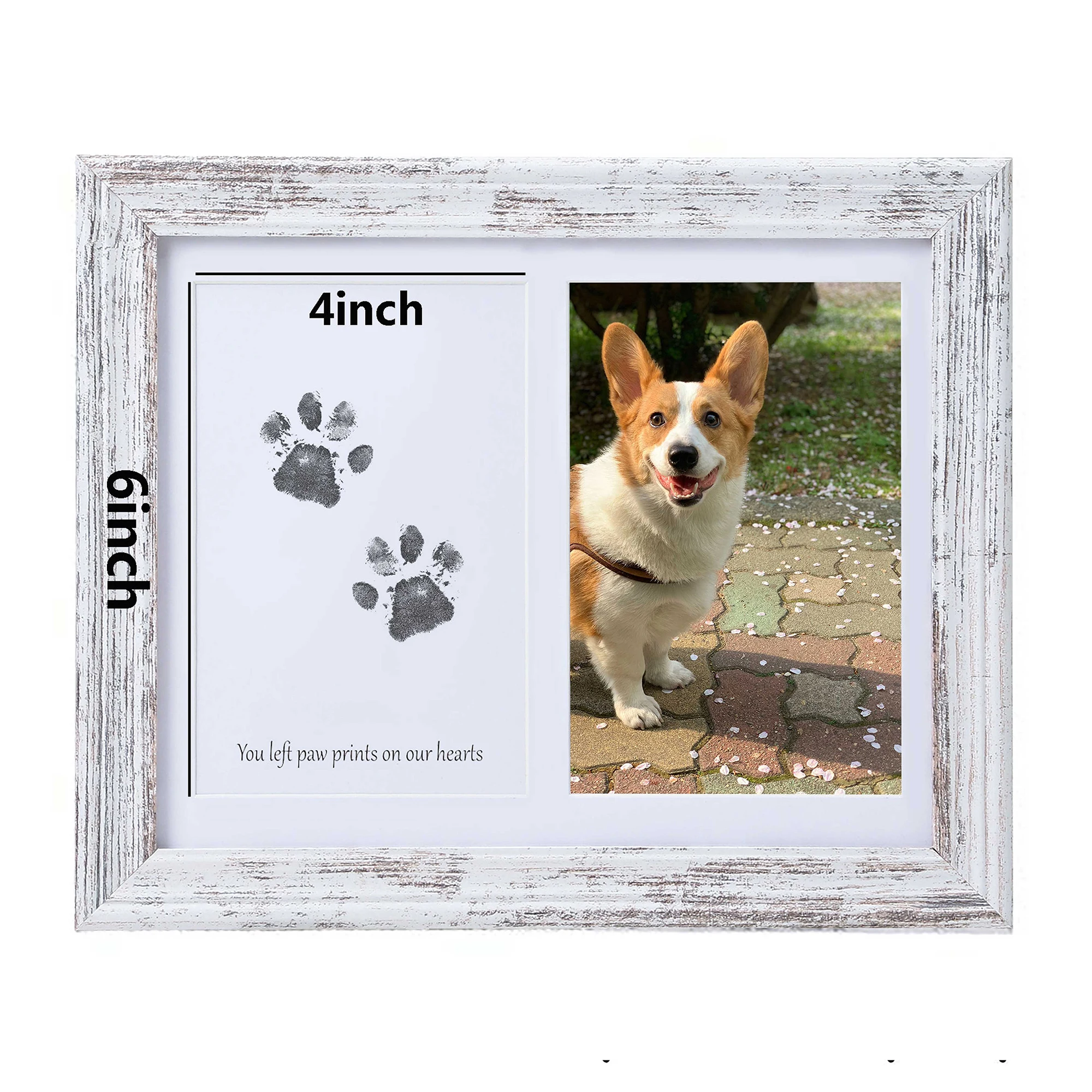 Distressed White Rustic Style Dog Paw Print Picture Frame Kit Fashionable No Mess Ink Pad for Cats and Dogs