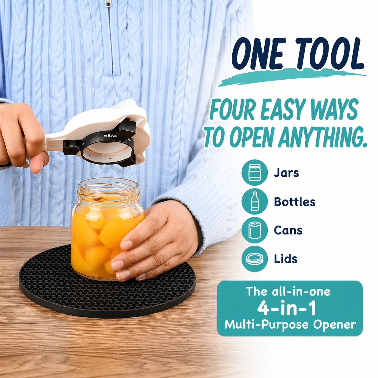Multifunction Kitchen Tool ABS Jar Opener and Bottle Openers for Seniors Can Openers