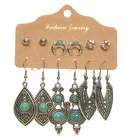 Earrings Bohemian Vintage Earrings Set 6 Pair Ethnic Style Antique Silver Alloy Carved Turquoise Rhinestone Earrings For Women Jewelry