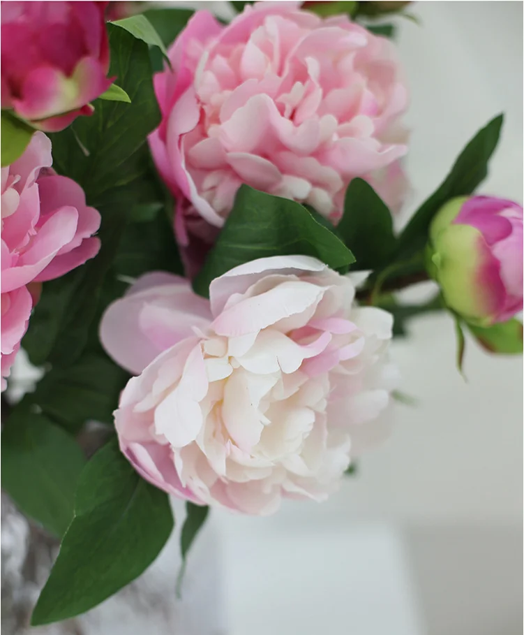 High Quality 2 Heads Artificial Peony Silk Flowers With Bud Baby Pink