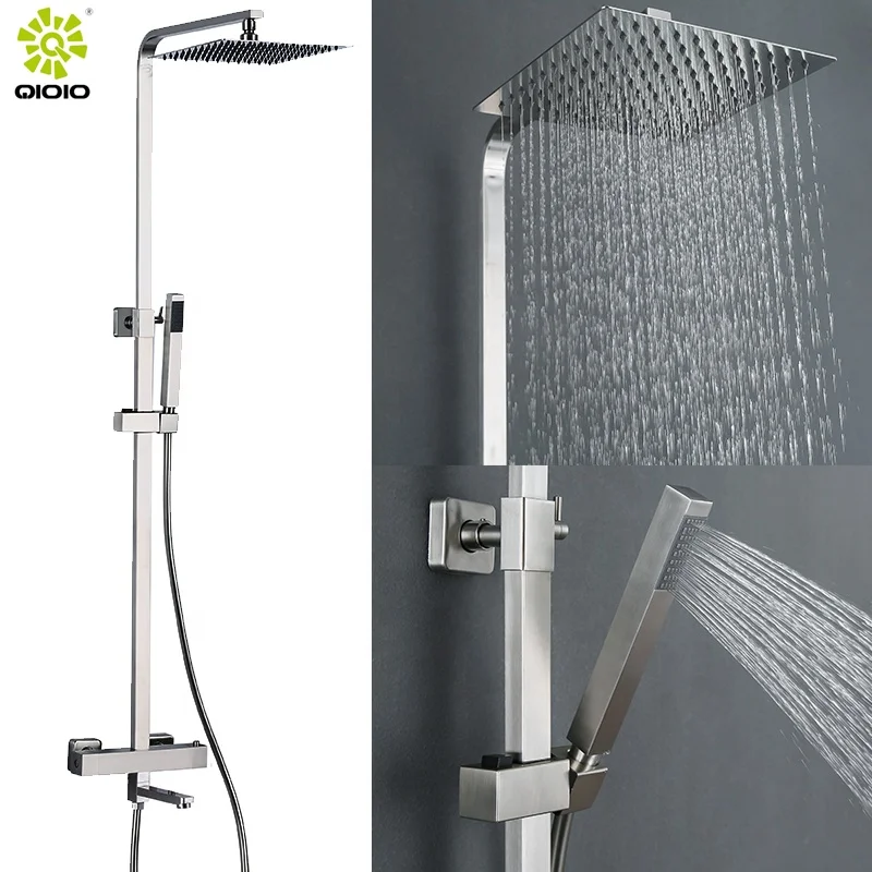 Guangdong manufacture 304 aço inoxidável 2 function hot and cold wall mounted square thermostatic rain shower