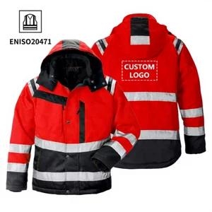 Hi Vis Winter High Visibility Construction Industrial Work Jacket Waterproof Windproof Reflective Zip Custom OEM Safety Clothing