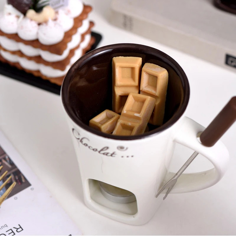 Tea Light Fondue Pot Chocolate Fondue Mug,Hot Pot Ceramic Melting Cup Chocolate Fondue Mug,Butter Warmer Heating Tea Light Melting Pot For Candy & Caramel, Ceramic Fondue Candle Fondue Set