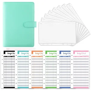 12PCS Budgeting Planner Organizer with A6 PU Leather Binder Loose-leaf Cover Paper Material for Cash Envelopes Expense Sheets