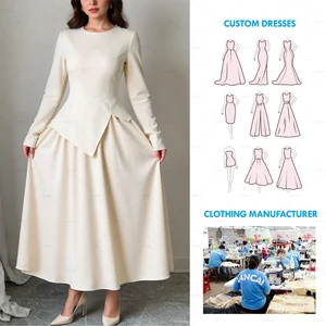 Cut and Sew Clothing Manufacturer Custom Elegant Plain Long Sleeve Top and Flowy Maxi Skirt Two Pieces Dress Set for Women