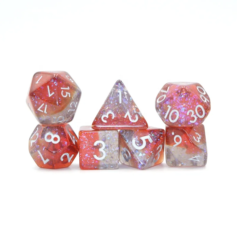 Colorido 7pcs DND Resina Poliédricos Conxunto de Dados Mica Brillo Novo deseño para Xogos RPG Fantasía