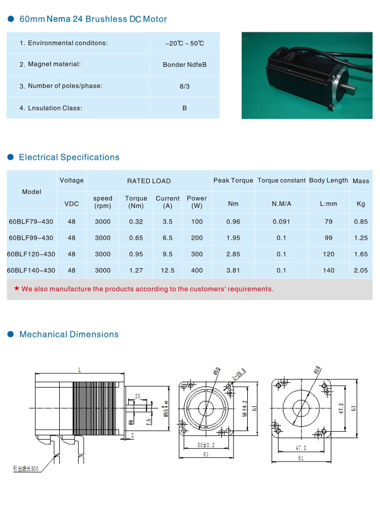 BLDC Motor High Torque 24v 48v 72v 96v 5kw 5000w 7.5kw