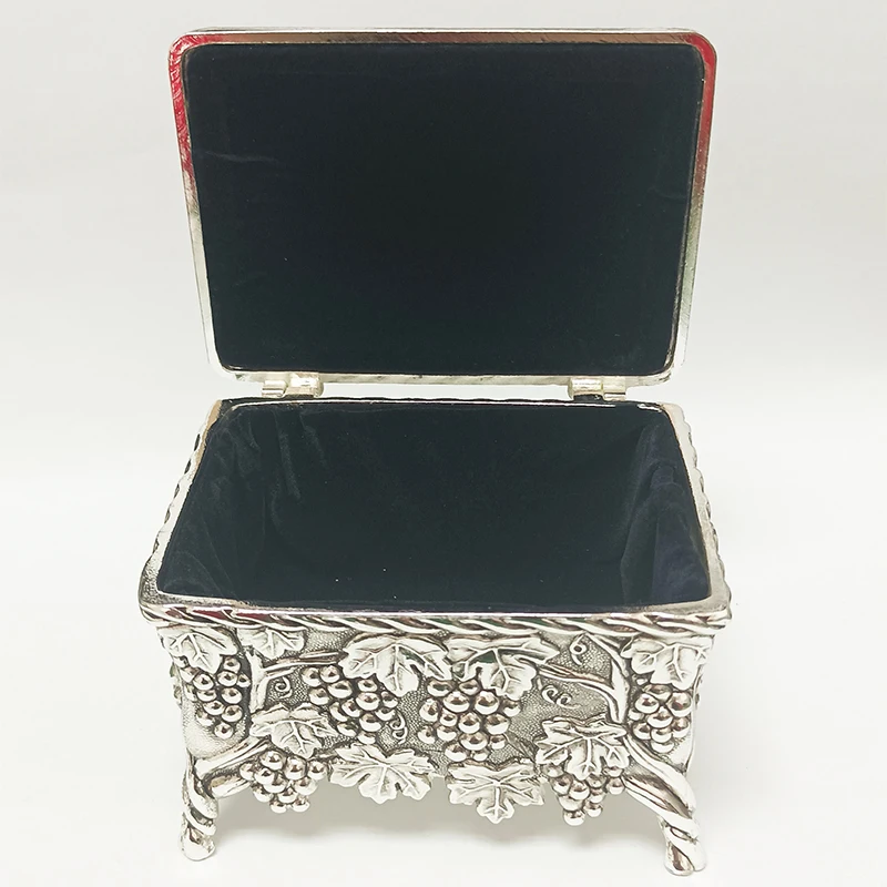 Metal Rectangle Grape Jewelry Box with Four Legs in Antique Finished