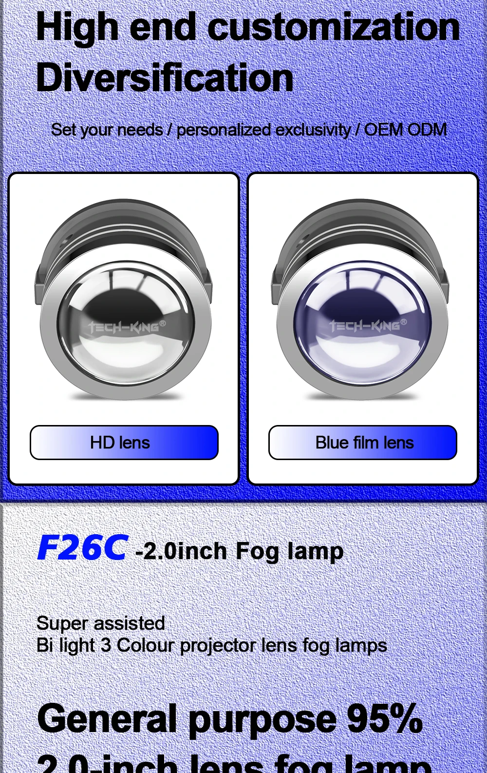 Universal 3 colors 2 inch 80W Bi LED projector lens fog lights Retrofit kit For Toyota For Nissan For Honda laser fog light