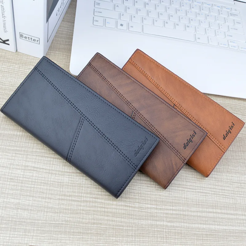 Wallet Men's Long Wallet Men's Youth Thin Soft Leather Clip Multi Card  Bag Fashion Splice Business Wallet
