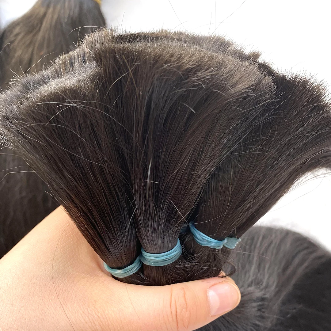 2026 No Weft Raw Hair Bulk Chinese Natural Extensions Color Straight 100% Human Bulk Hair