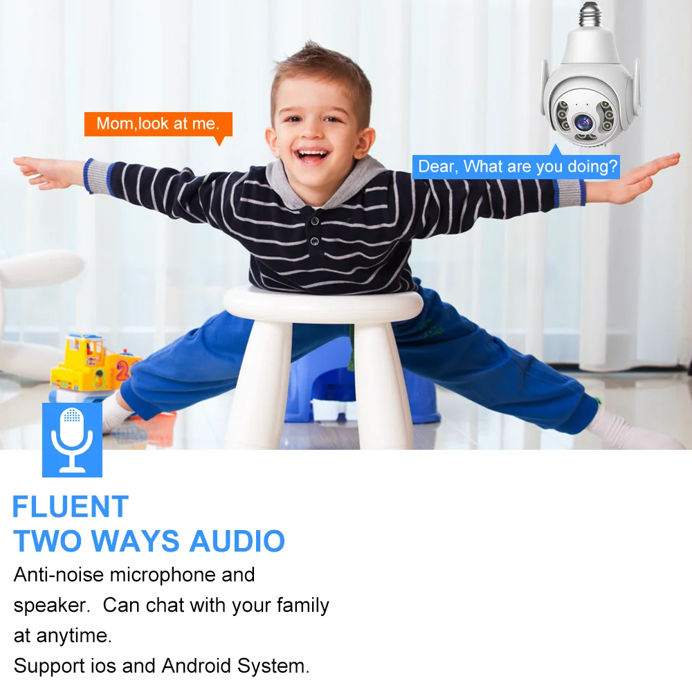 Unique Design 3MP CCTV WIFI Camera Motion Detection Waterproof Surveillance Outdoor E27 Bulb PTZ Camera