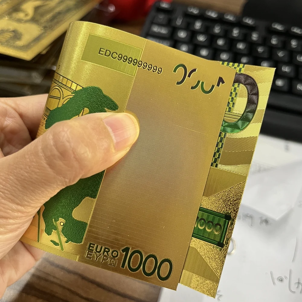 Cheapest Euro 1000 Gold Foil Plated Banknote Non-currency European Prop  Money for Travel Gifts and Collection