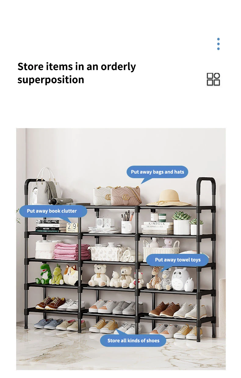 5 Tiers Metal Shoe Rack Adjustable Shoe Shelf Storage Organizer