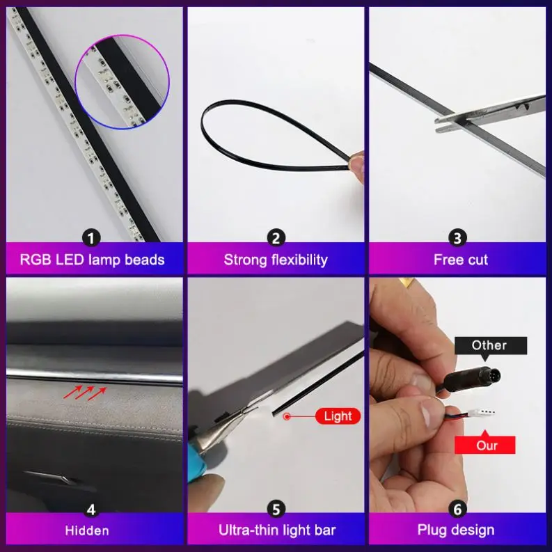 No Threading 64 Colors Hidden LED Auto Ambient Lighting Car Atmosphere Car Lights
