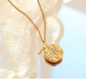 Stainless Steel Forever Love Sunbust Necklace with 18k Gold Plating Trendy Medallion Pendant Necklace Gift Jewelry