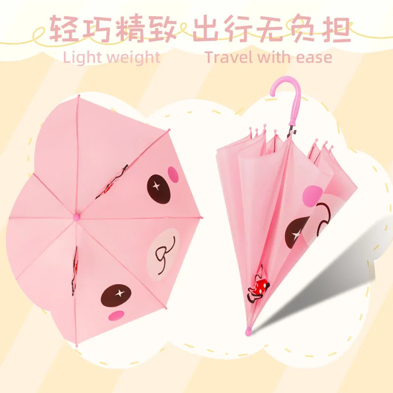 Cartoon Children's Straight Umbrella with Ears Cute Design Customizable 3D Long-handled Baby Multi-Color Animal