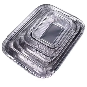 Disposable recyclable silver aluminum foil catering container rectangular aluminum foil tray