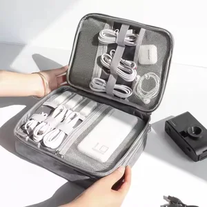 Custom Triple Layers Travel Data Cable Organizer Mobile Digital Electronics Accessories Carry Bag Waterproof Oxford Storage Case