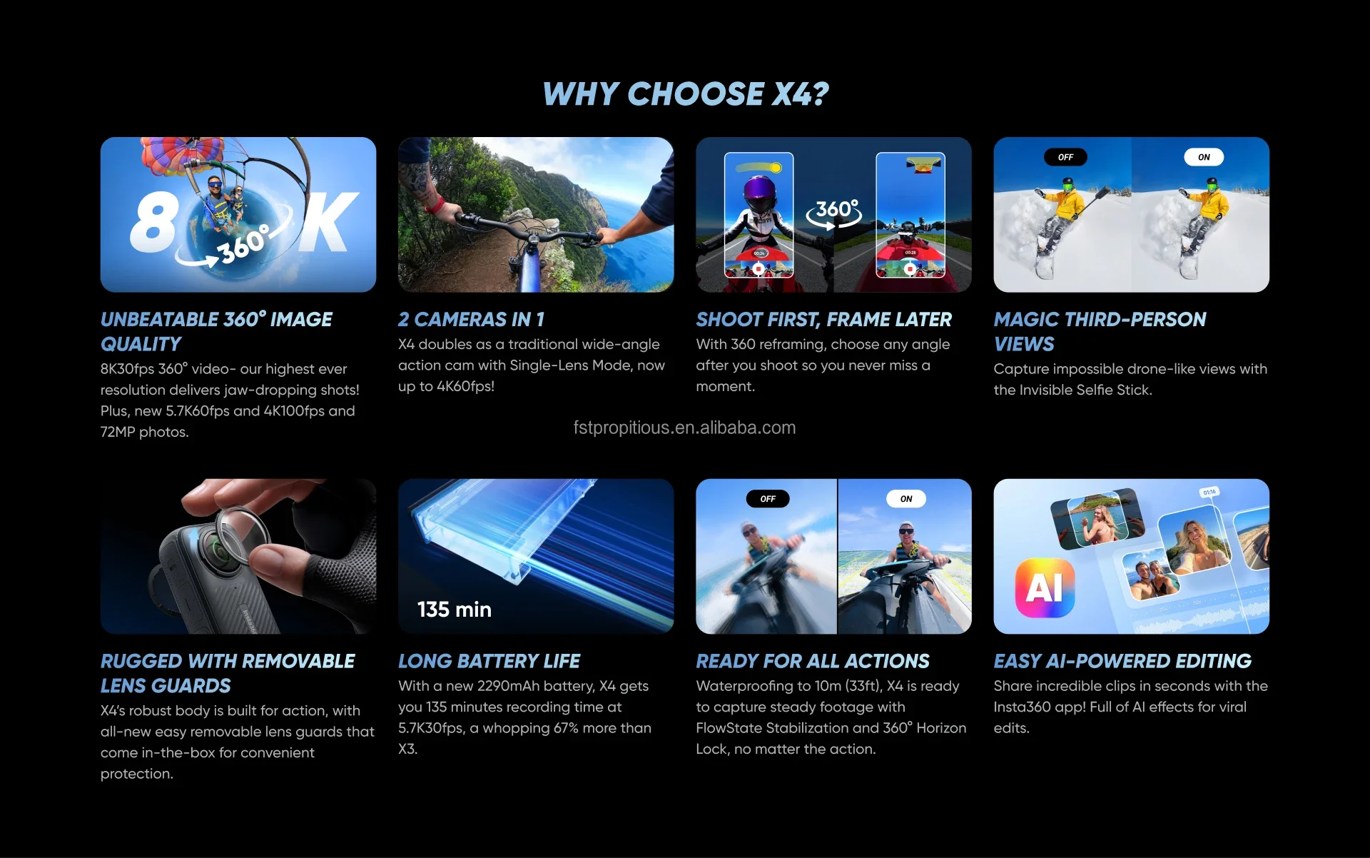 New Insta360 X4 Waterproof 10M Action Outdoor Sport Camera Hands