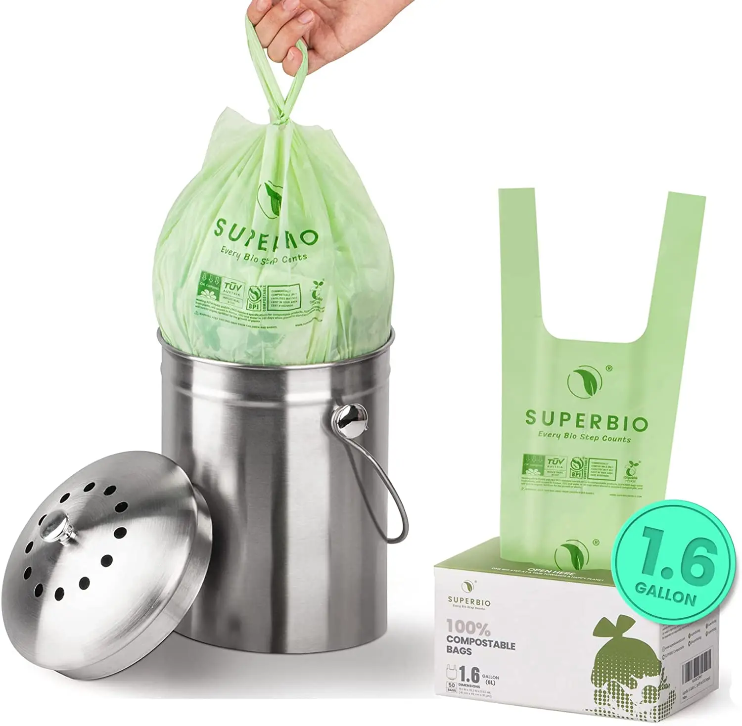 Astm D6400 13 16 20 Gallon Compostable Corn Starch Handle Tie Tall