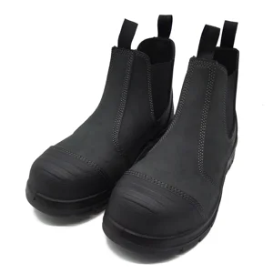 Men's Lightweight Nubuck Leather Safety Shoes Top Layer Water Repellent Non-Slip Work Boots with Steel Toe Slip-On Design