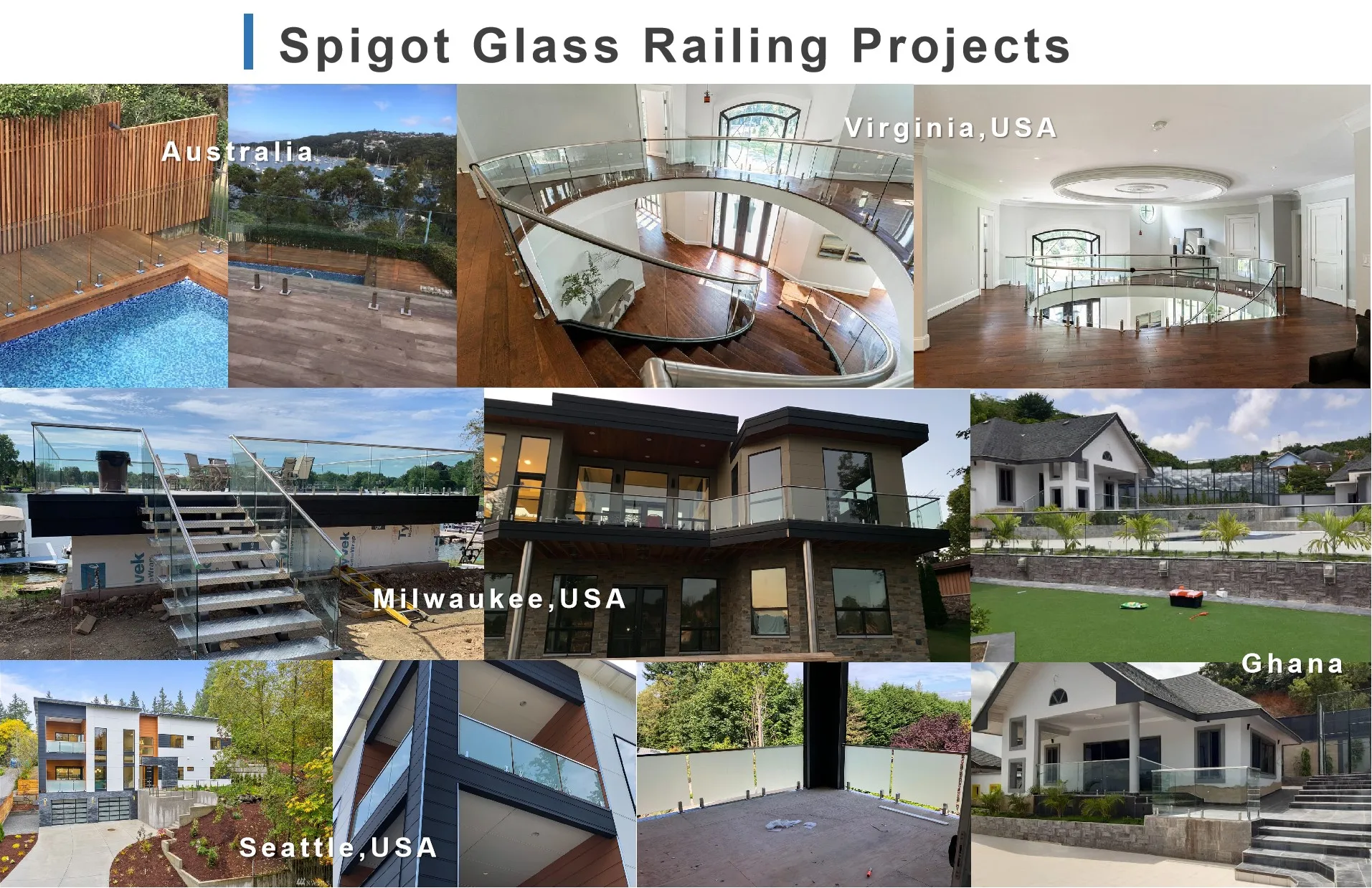 CAN/CGSB standard modern frameless spigot glass pool glass fencing railings system factory