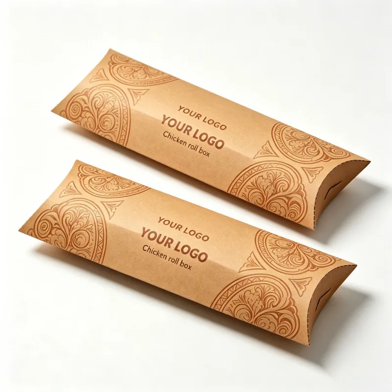Custom Printed Logo Biodegradable Eco-Friendly Disposable Cardboard Takeaway Food Packaging Pillow Box for Burrito Shawarma Pack