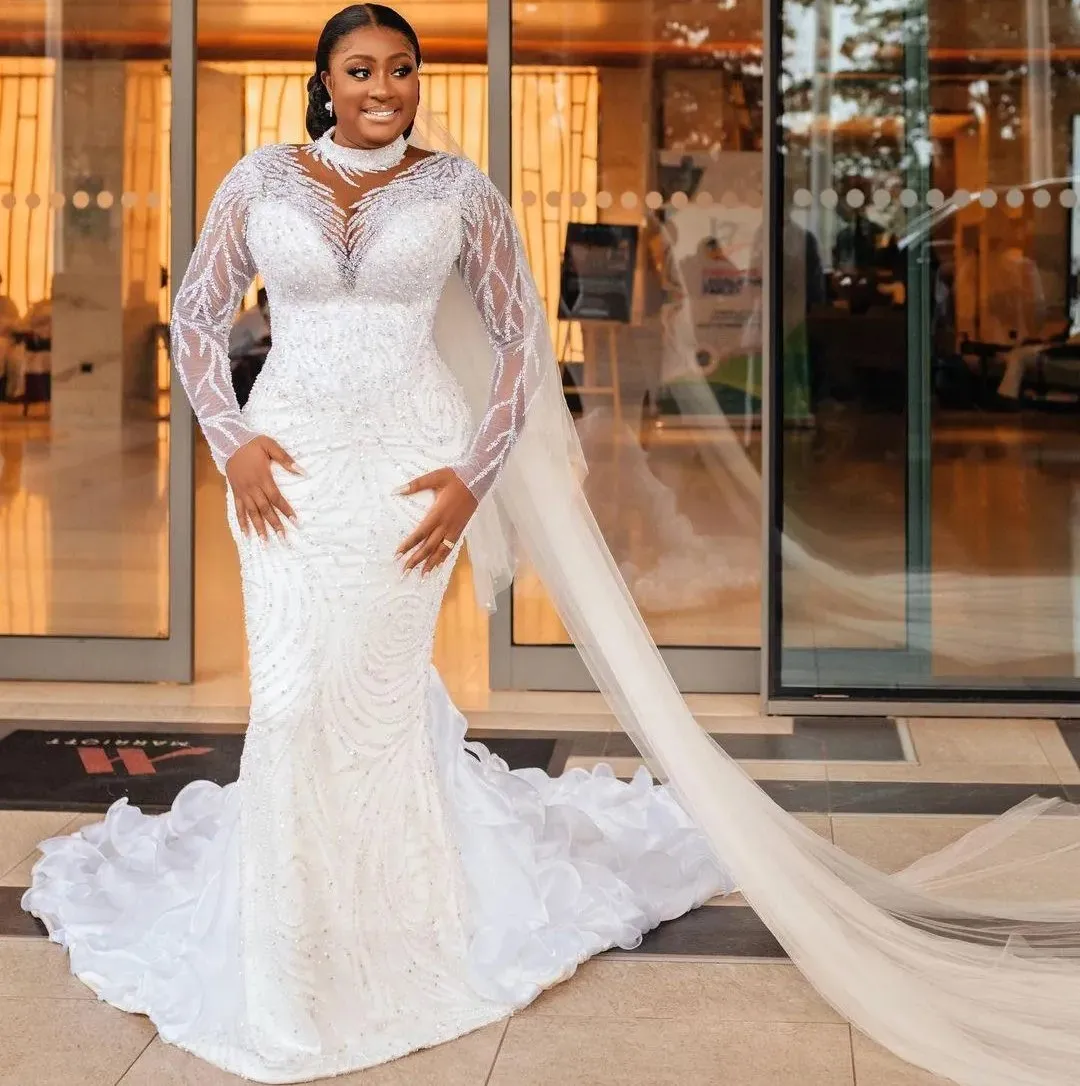 plus size mermaid style wedding dress Plus-Size Mermaid Wedding Dress with Beaded Straps