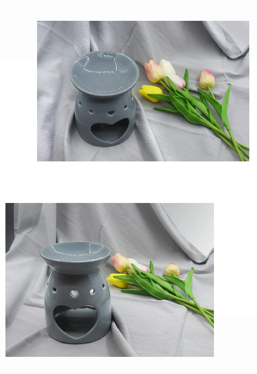 Hot sell gray color porcelain incense wax burner fujian china Ceramic aroma oil candle burner Ceramic fragrance diffuser gift